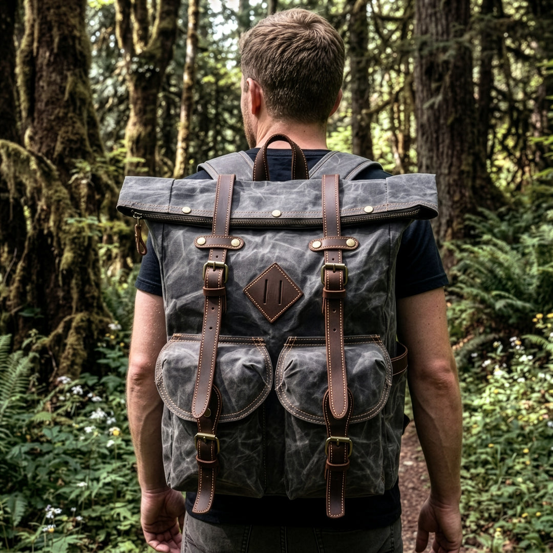 Man hiking with Berlin grey