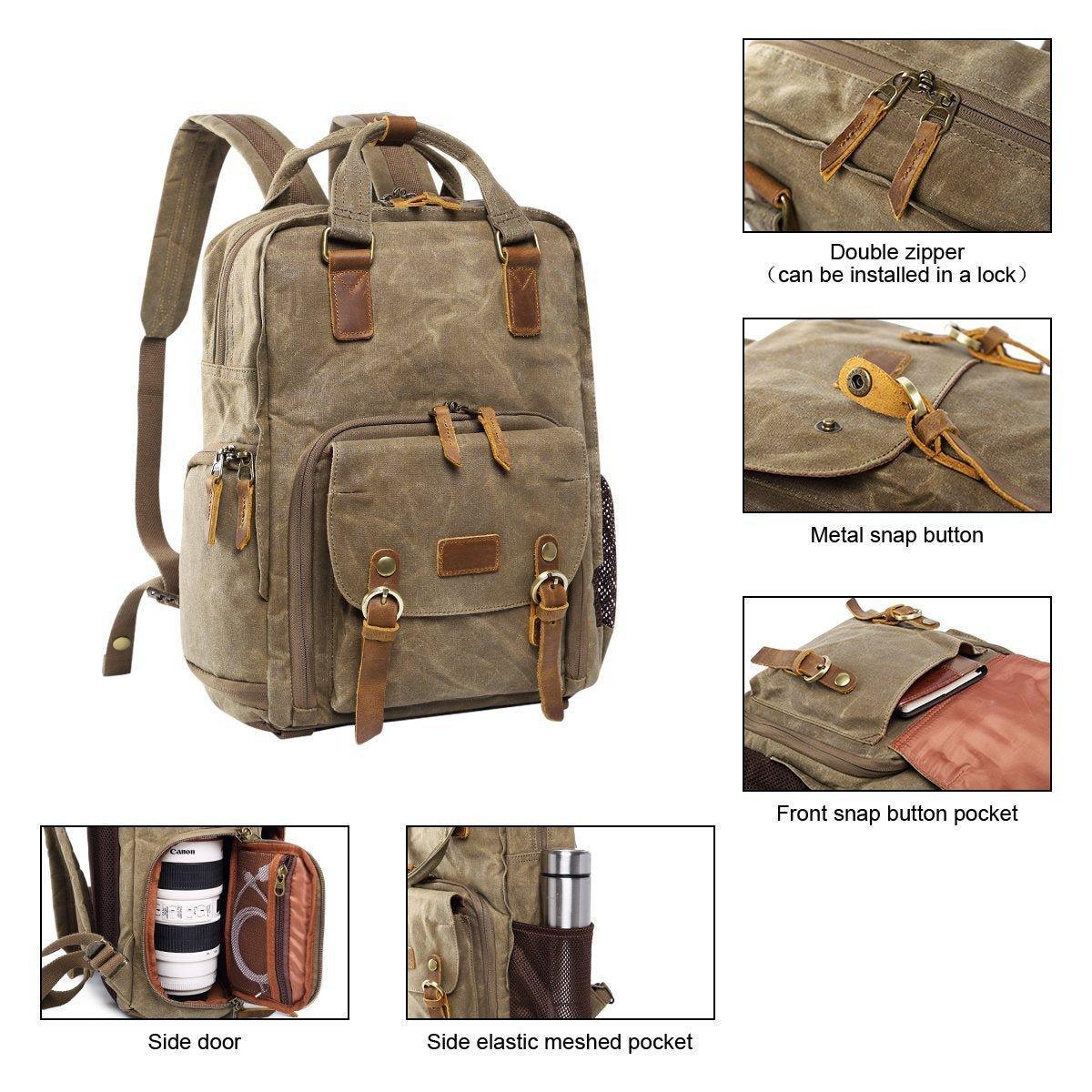 Waterproof Waxed Canvas Camera Backpack | Leonardo